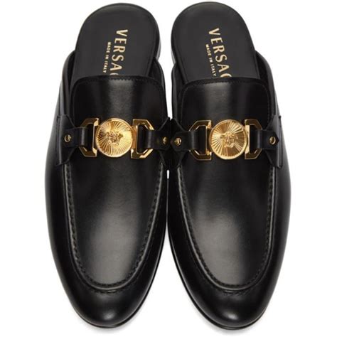 versace slip on leather loafers|Versace black label slippers.